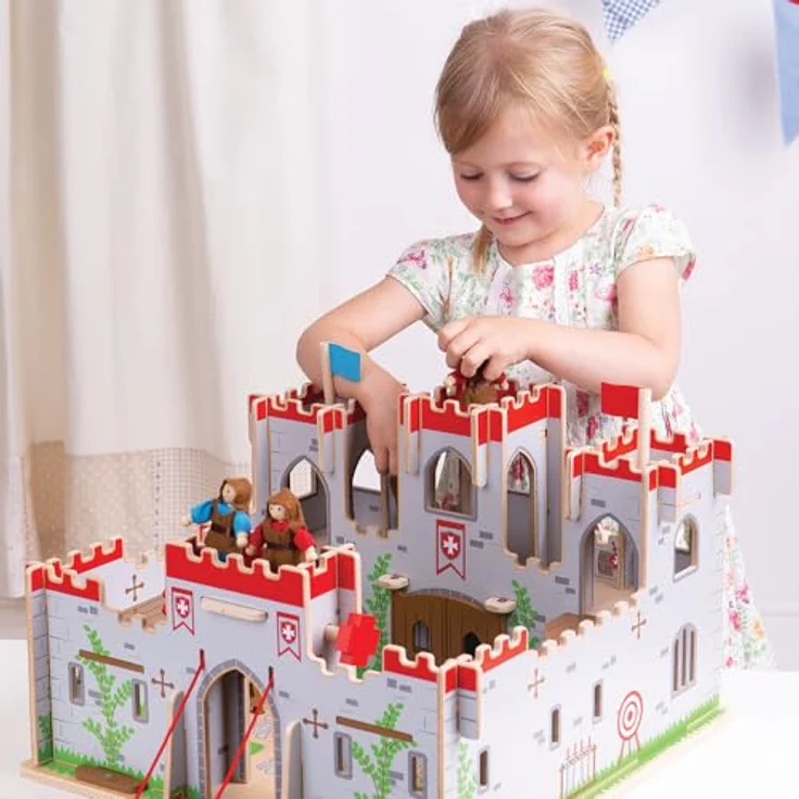 Bigjigs König George's Schloss, Holzspielzeug mit funktionierender Zugbrücke und Geheimtür für kreative Rollenspiele – Bild 8