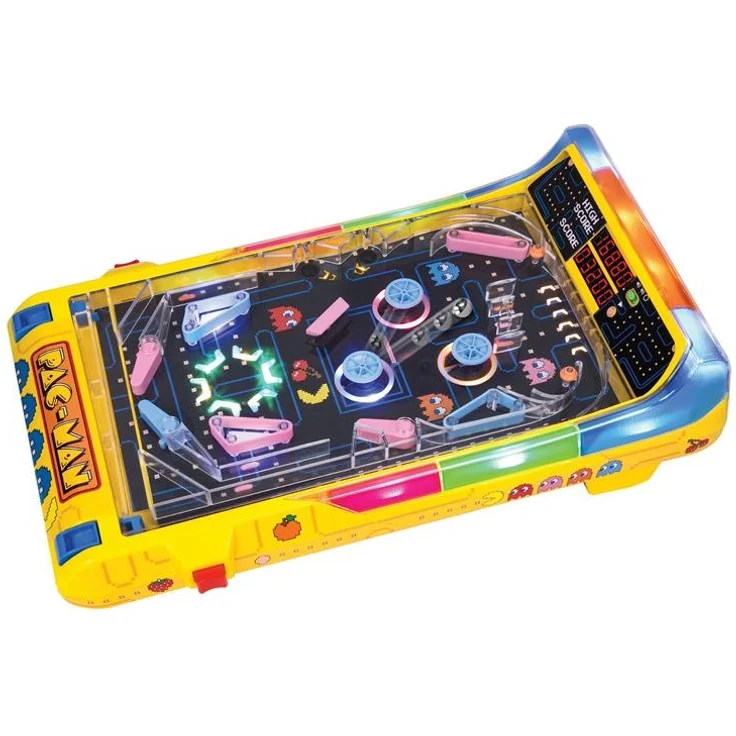 Merchant Ambassador Pac-Man Flipperkasten Arcade Spiel, elektronische Tischspielkonsole mit leuchtenden Bumpern, 32x56x18cm
