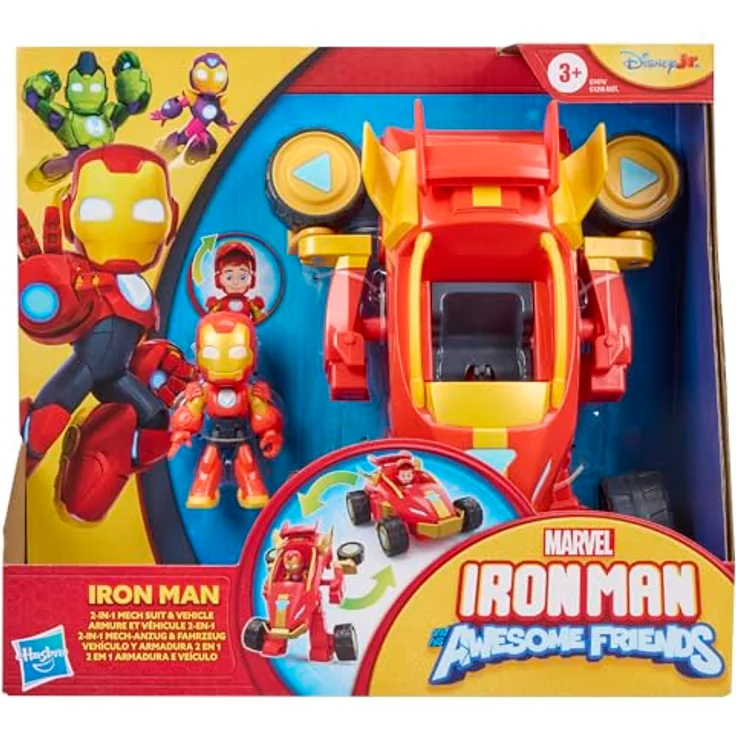 Marvel Iron Man and his Awesome Friends 2-In-1 Mech-Anzug & Fahrzeug, bewegliche Action-Figur, rot – Bild 3