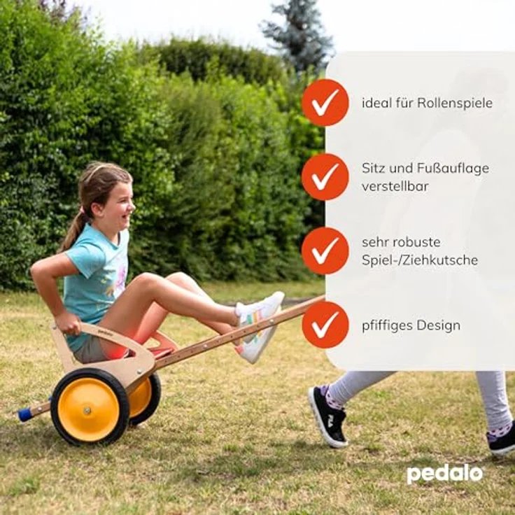 Pedalo Sulki (12"), Laufrad aus geöltem Birkenmultiplex mit rot lackiertem Sitz und Rückenlehne, inkl. seitlichen Haltegriffen und gepolsterten Stangen – Bild 2