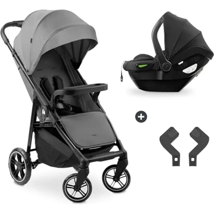 hauck Shop N Care Travel Set 2in1 Kinderwagen inkl. Buggy und Babyschale, Liegefunktion, Getränkehalter, UV-Schutz 50+ (Grey)