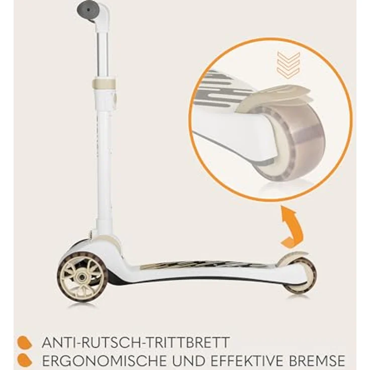 Lionelo Franky 2in1 Kinder Laufrad bis 20 kg Balance Roller bis 50 kg, Höhenverstellbar, LED-Räder, rutschfestes Trittbrett, Korb Beige – Bild 7