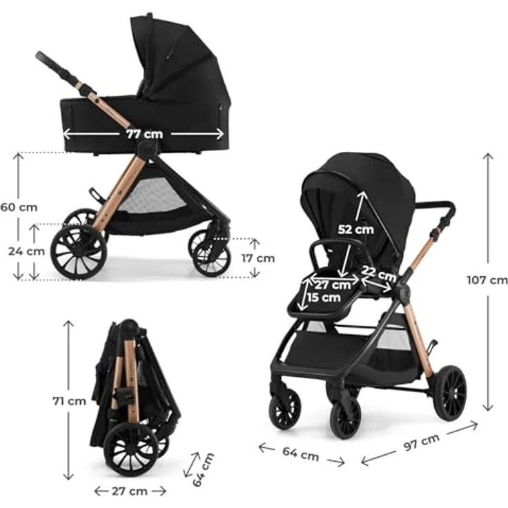 Kinderkraft VESTO 2, 3-in-1 Kombikinderwagen mit Babywanne, MINK PRO 2 Autositz, wendbarem Sportsitz, Travel System, Schwarz – Bild 13