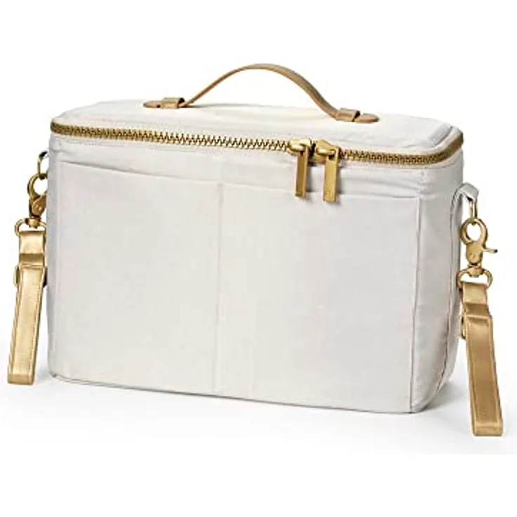 Elodie Kinderwagen Organizer Cream White Gold, Wickeltasche mit Reißverschluss, 4 Fächer und 2 Außentaschen