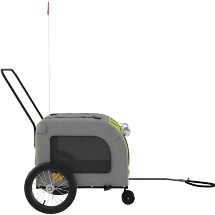 vidaXL Fahrradhundeanhänger Fahrradanhänger Hunde Grün und Grau Oxford-Gewebe und Eisen, mit PVC-Dach und belastbarer Platte – Bild 6