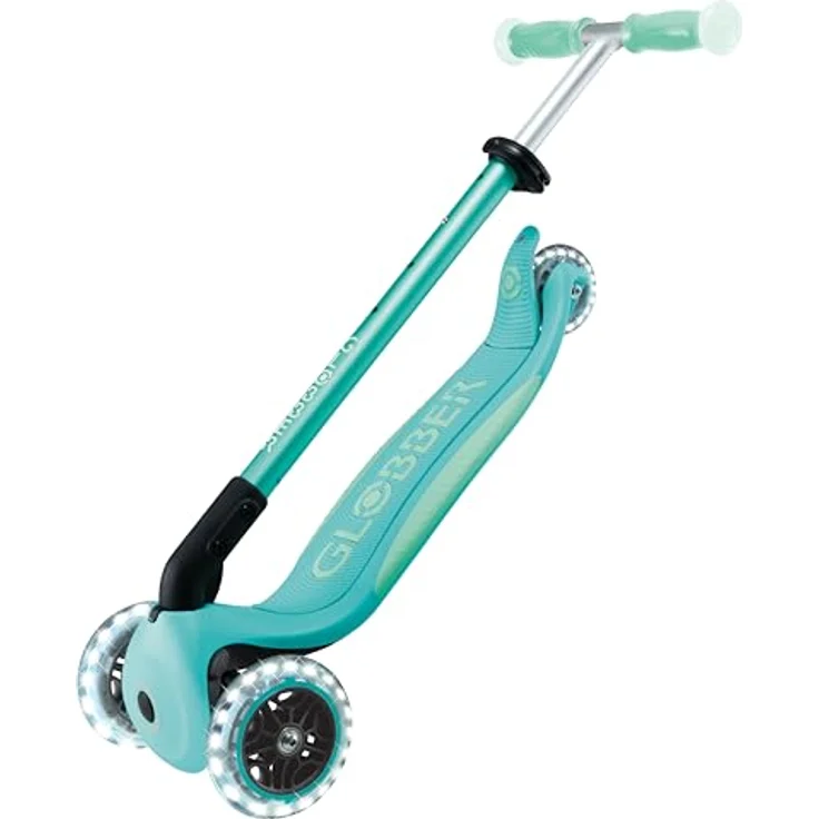 GLOBBER ELITE GLOW LIGHTS – 3-Rädriger Kinderroller mit verstellbarer Lenkerhöhe, LED-Leuchtrollen und Glow-Effekt, dunkelmint – Bild 4