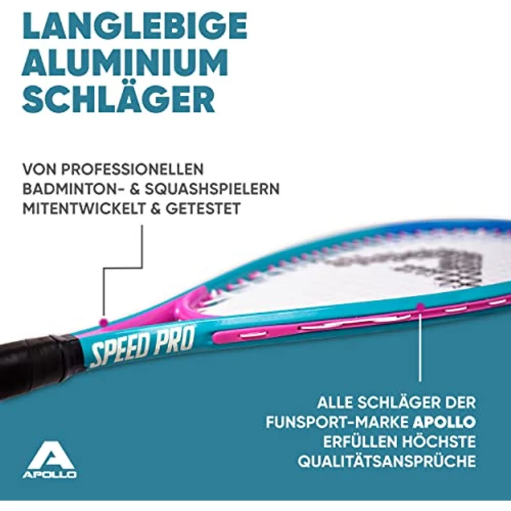 Apollo Speed Badminton Set | Badminton Schläger in versch. Farben | Federball Set | Squash Schläger Set | Badminton Tasche und Badmintonschläger | Federball Schläger | Federball Set Kinder – Bild 2