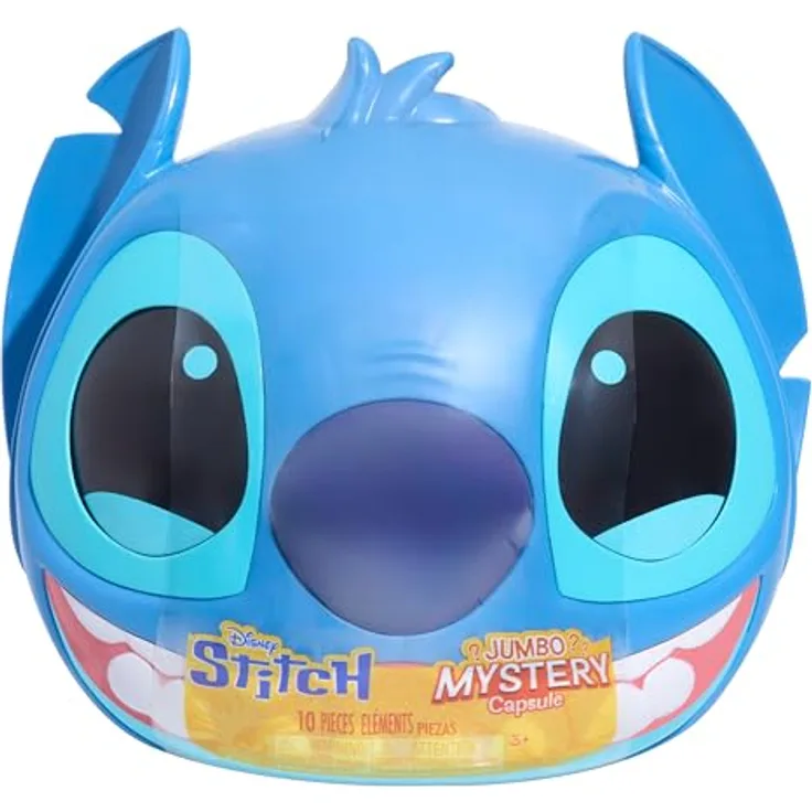 Just Play Disney Stitch Jumbo Mystery Capsule, Sammelfigur mit 9 Überraschungen und 20 cm Tsum Tsum-Plüschtier, bunt