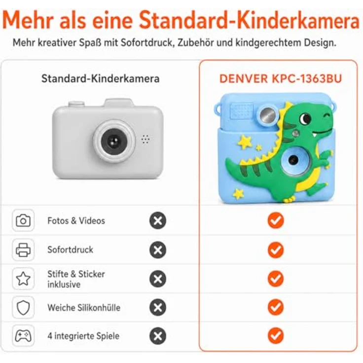 Denver KPC-1363, Kinderkamera mit 20 MP Fotoauflösung, integriertem Thermodrucker und Selfie-Objektiv, pink – Bild 7