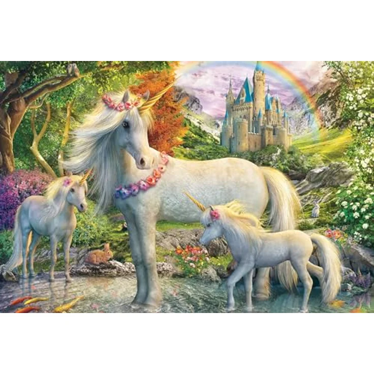 Schmidt Spiele 56540 Einhornstute mit Zwei Fohlen, 200 Teile Kinderpuzzle aus Graspappe, ökologisch und ressourcenschonend – Bild 4