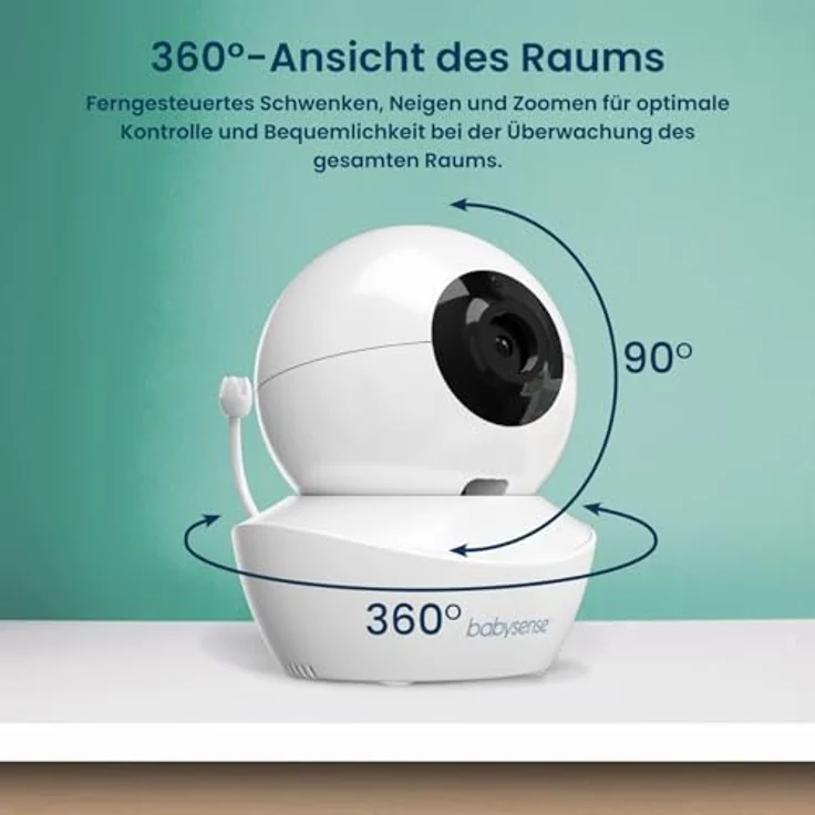 Babysense Babyphone HD 5 Zoll mit 2 Kameras, Video Babyphone ohne WLAN, Nachtlicht, Wiegenlieder, 300m Reichweite, Zwei-Wege-Audio, 4-facher Zoom, 4000mAh Akku – Bild 3