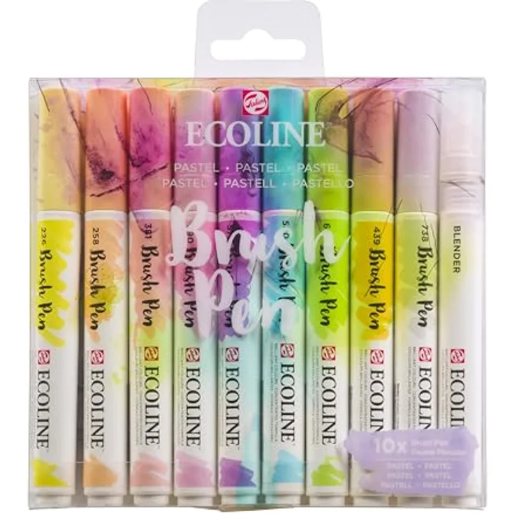 Ecoline Set mit 9 pastellfarbenen Pinselstiften und 1 Mischstift, Aquarellfarben für Farbverläufe und Übergänge