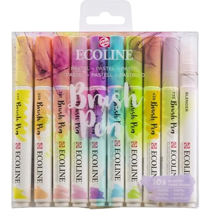 Ecoline Set mit 9 pastellfarbenen Pinselstiften und 1 Mischstift, Aquarellfarben für Farbverläufe und Übergänge – Bild 1
