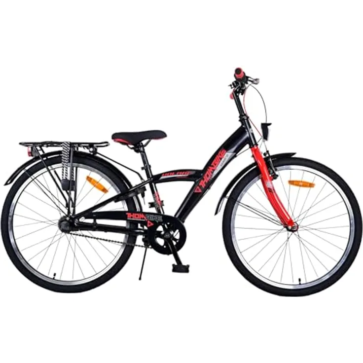 Volare Kinderfahrrad Thombike für Jungen 24 Zoll in Schwarz Rot, mit Handbremse und 3-Gang-Schaltung