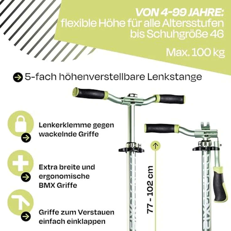 Globber SIX DEGREES Aluminium Scooter 205 mm lime dream, Klappmechanismus, Ständer, ABEC 7 Kugellager, 5-fach höhenverstellbar – Bild 5