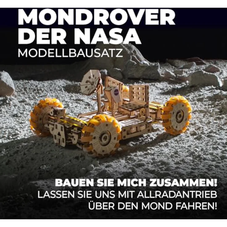 UGEARS NASA Lunar Rover Modellbausatz - Holzmechanisches 3D-Puzzle für Erwachsene - Offizieller NASA Weltraum-Modellbausatz, Blau – Bild 2