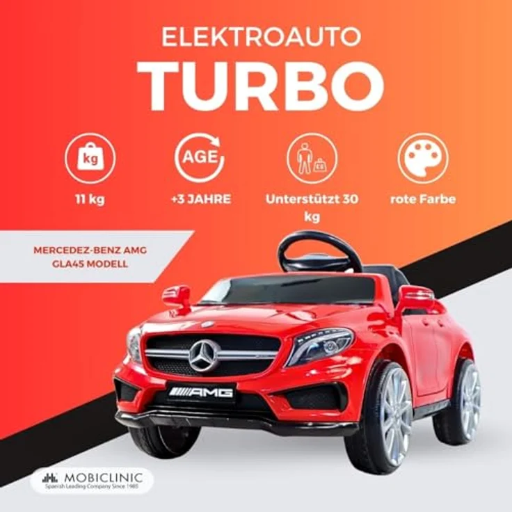 Mobiclinic® Kids Elektroauto für Kinder Mercedes Benz AMG GLA45 12V Turbo Motor 30W MP3+USB+SD+AUX Fernbedienung Bis zu 3 km/h LED Licht Sicherheitsgurt +3 Jahre, Silber – Bild 2
