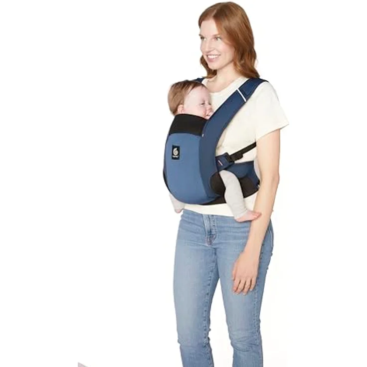 Ergobaby Away Babytrage, Reisetrage für Babys und Kleinkinder (5,4-15,9 kg), 2-Positionen Bauchtrage Rückentrage Baby Tragetasche, Midnight Blue – Bild 2