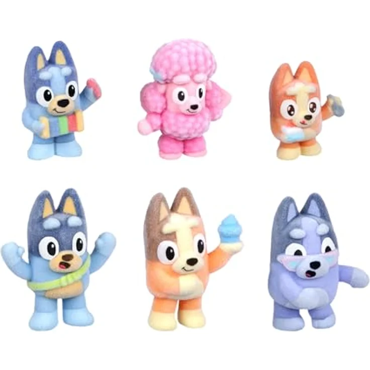 Bluey Fuzzies Deluxe Figure Pack, 6 beflockte Minifiguren zum Sammeln inkl. 2 Überraschungsfiguren, Sammelkarte und Sammlerhandbuch, 50 Figuren in Serie 1 – Bild 5