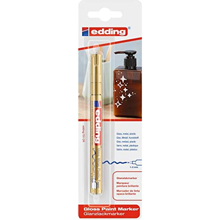 edding 751 Glanzlackmarker - gold - Packung mit 1 Lackmarker - Rundspitze 1-2 mm - Lackstift für Glas, Stein, Holz, Kunststoff und Papier - wasserfest, stark deckend – Bild 2