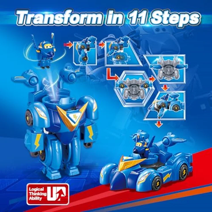 Super Wings Super Robot Suit Jerome, 18 cm verwandelbare Spiel-Figur, 2-in-1 Roboter Anzug und Super Auto, blau – Bild 5