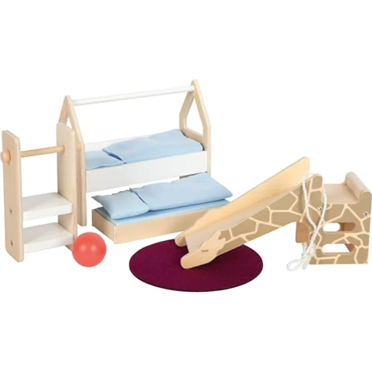 Small Foot Puppenhausmöbel Set Kinderzimmer, 12-teiliges Möbelset aus Holz mit Hochbett, Giraffen-Spielrutsche und Zubehör in Naturfarben – Bild 1