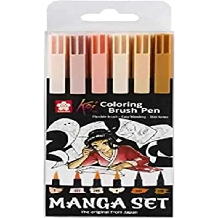 SAKURA Koi Malpinsel-Set, einzigartige Manga-Kollektion, 6 Farben (POXBRMAN6) - Hochwertige Pinselspitzen für druckqualität, streifenfreie Abdeckung