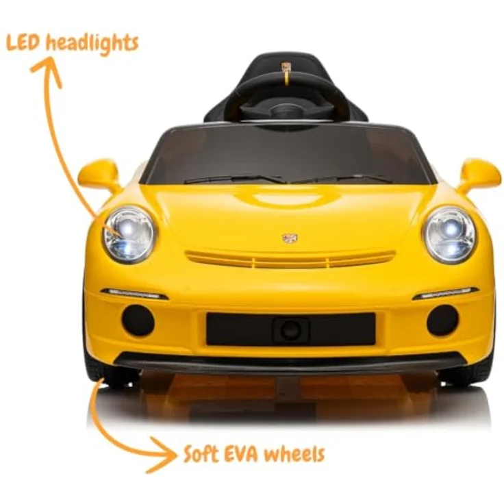 Porsche RUF GT Kinder Elektro Auto, 12V, für 1-5 Jahre, mit Fernbedienung, gelb, MP3-Player, Sicherheitsgurt, Weiche EVA-Reifen – Bild 6
