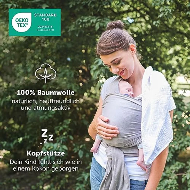 Laleni Tragetuch Baby Neugeborene aus 100% Bio-Baumwolle - Babytragetuch OEKO-TEX Zertifiziert bis 15 kg, Einfach Anzuziehen für Mütter und Väter, Waschmaschinengeeignet, Rose – Bild 3