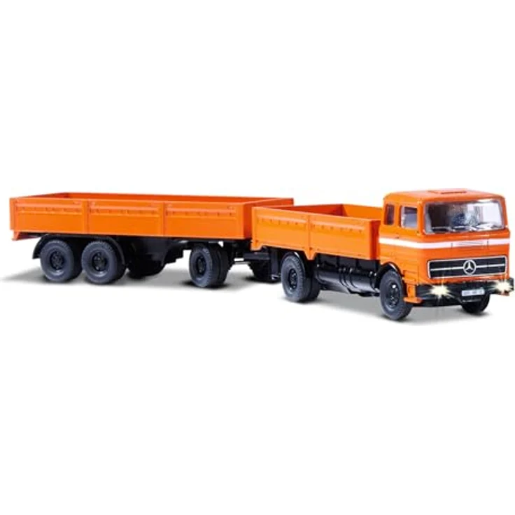 Carson 1:87 MB 1620 Pritsche mit Anhänger, ferngesteuertes Modell, 100% orange, 60 Minuten Fahrzeit, 2,4GHz Fernsteueranlage, LED-Beleuchtung – Bild 3