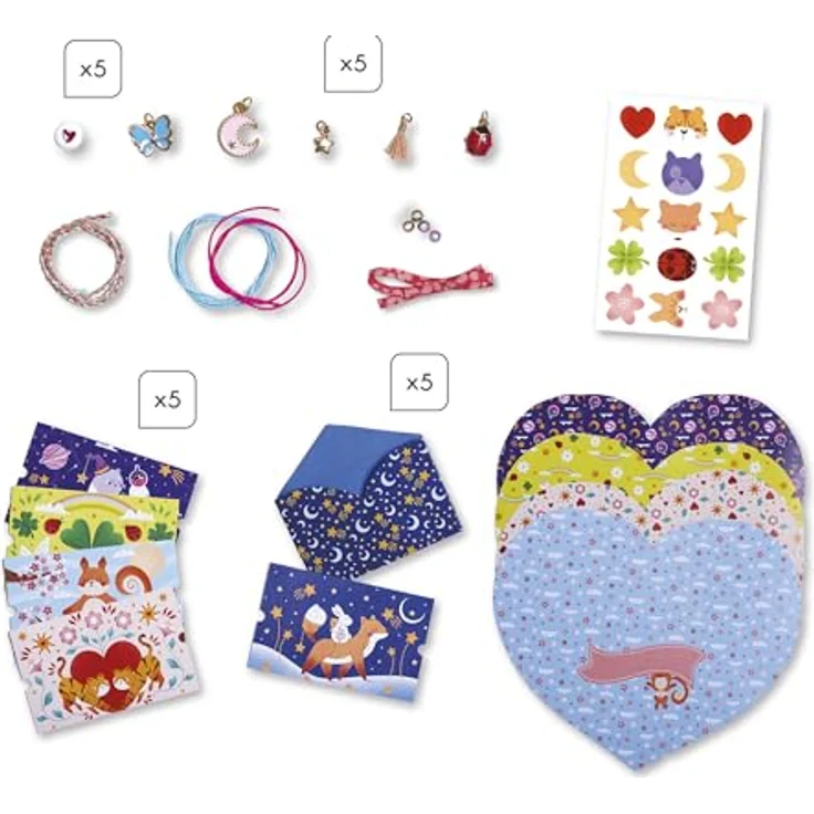 Janod Kreativset Wunscharmbänder, Bastelset für Schmuckkreationen mit 5 Armbändern, Karten und Anhängern, ab 8 Jahren – Bild 5
