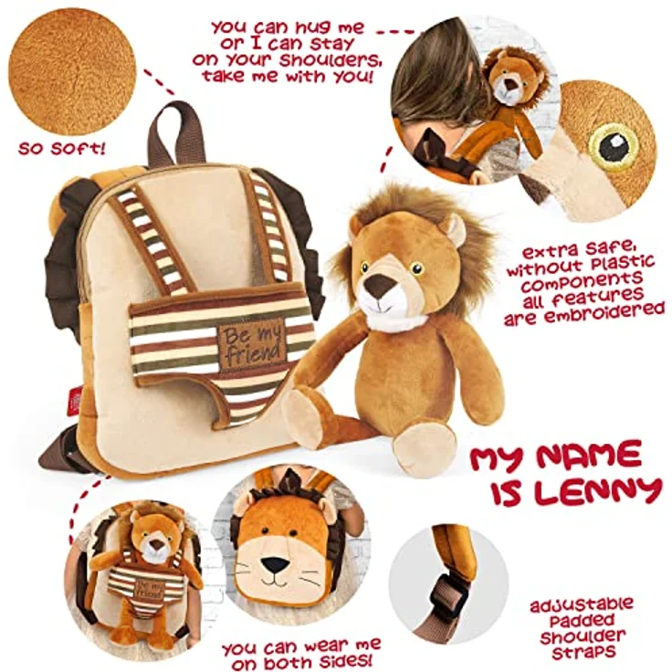 Perletti Lenny Lion Wenderucksack, 45 cm Plüschrucksack mit niedlichem Löwenmotiv, unisex – Bild 3