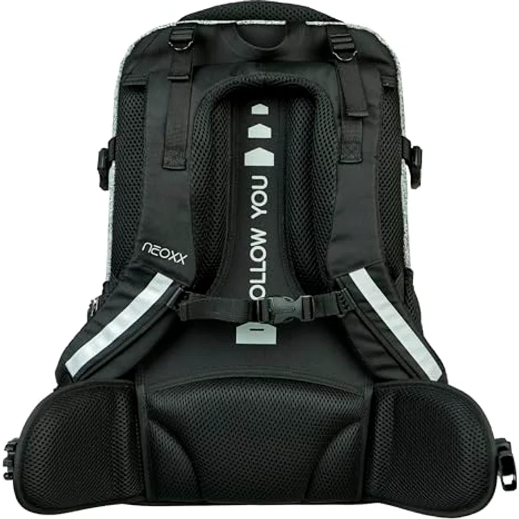 neoxx ACTIVE Pro Wool the World, Schulrucksack aus recycelten PET-Flaschen mit 3 Fächern, Geheimfach und höhenverstellbaren gepolsterten Trägern, Volumen ca. 30 Liter, farblos – Bild 4