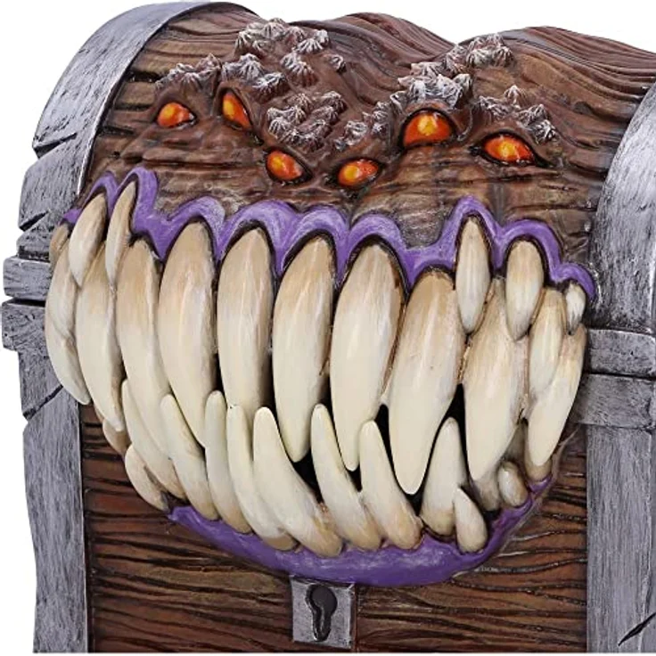Nemesis Now Dungeons & Dragons Aufbewahrungsbox Mimic Box, handgefertigt aus hochwertigem Resin, lila Innenraum, designte als Mimic mit 6 Augen und Fangzähnen – Bild 7