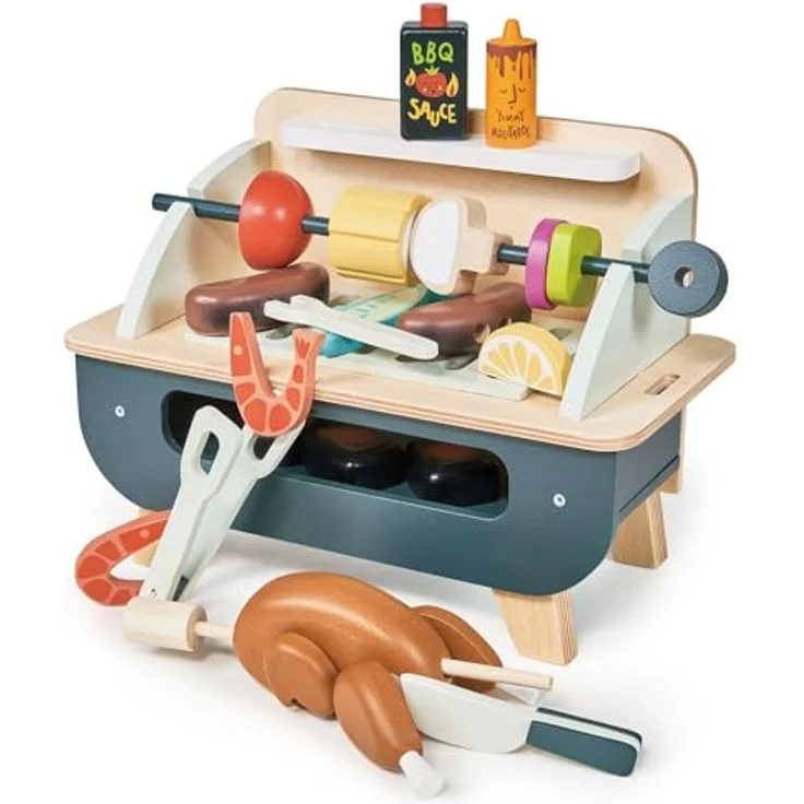 Tender Leaf BBQ-Set, interaktives Grill-Spielzeug aus Gummibaumholz mit Grill, Rotisserie-Huhn und Grillzubehör, 23 x 10 x 20.8 cm – Bild 2