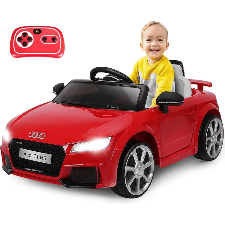 Dreamade Audi TT RS Elektroauto, batteriebetriebenes Kinderfahrzeug mit 2,4G Fernbedienung, Hupe, Licht, Musik & Sicherheitsgurt, rot