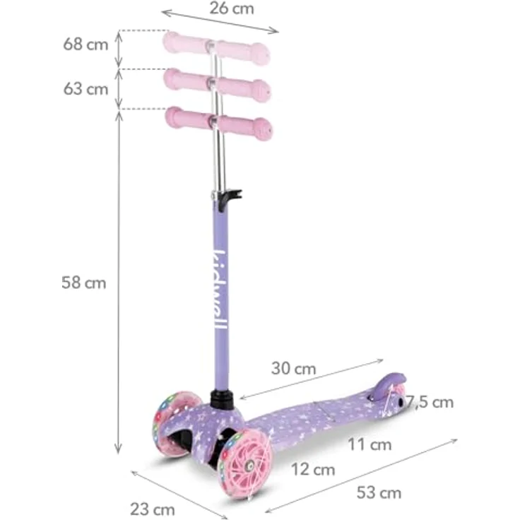 COIL Dreiradscooter, Kinderroller, Tretroller, Dreirad-Balance-Roller, Cityroller, ABEC-7-Lager, 3-stufige Lenkradverstellung, LED-Räder, Stars – Bild 9