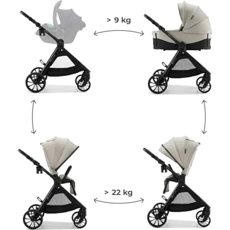 Kinderkraft VESTO 2, 2-in-1-Kombikinderwagen mit Babywanne und wendbarem Sportsitz, faltbar, 8/11" Räder, Beige – Bild 3