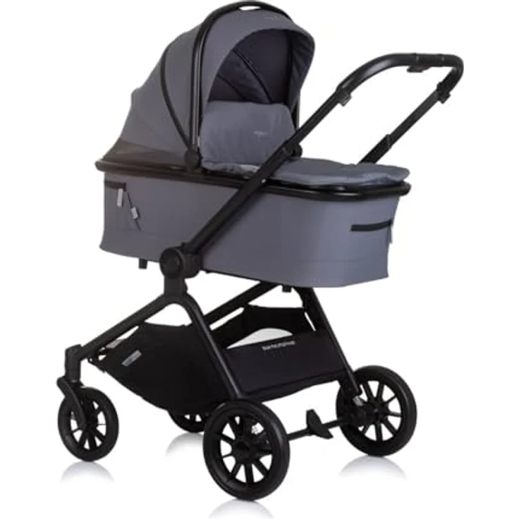 Chipolino Kombikinderwagen Magnum 3 in 1, Babywanne, Sportsitz, i-Size Babyschale, grau, verstellbarer Schiebegriff, PU-Räder, kompakt faltbar – Bild 3