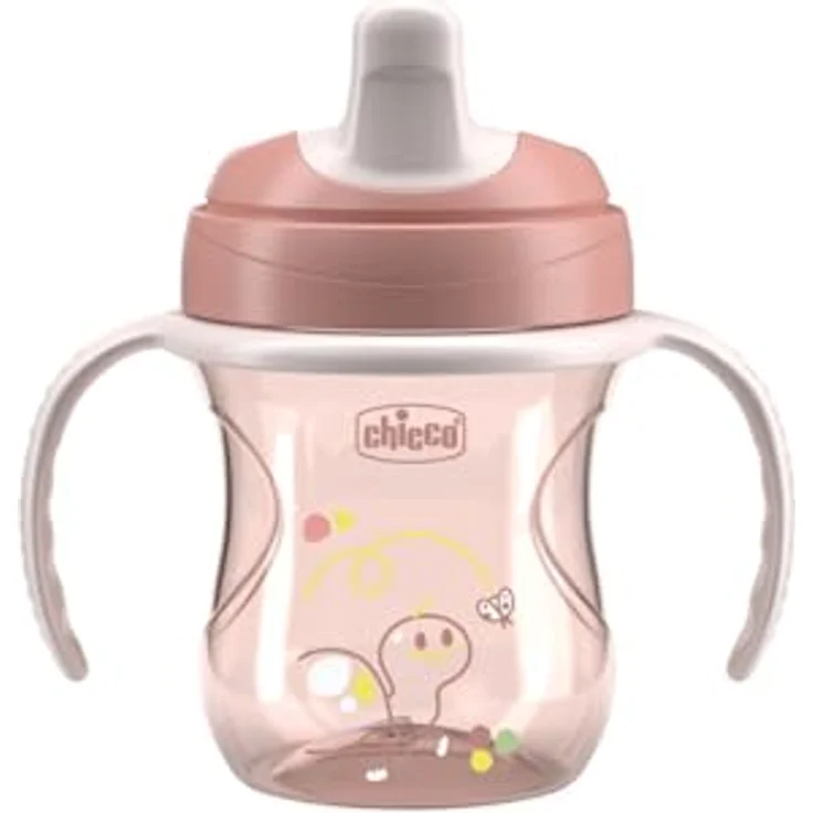 Chicco Training Trinklernbecher, Auslaufsicherer Kunststoffbecher mit ergonomischer halbweicher Tülle und abnehmbaren Griffen, Rosa – Bild 1