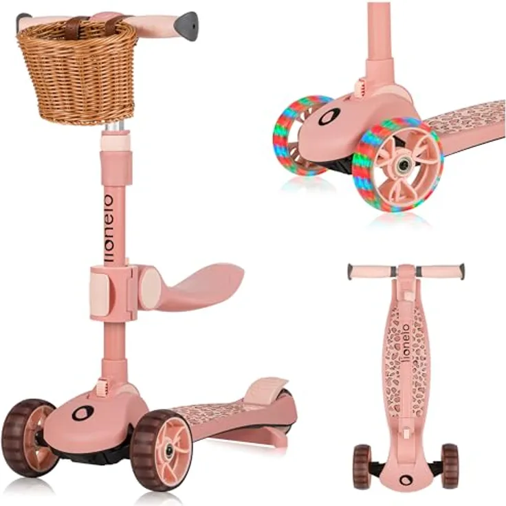 Lionelo Franky 2-in-1 Kinder-Balance-Roller, höhenverstellbar, LED-Räder, rutschfestes Trittbrett, Korb