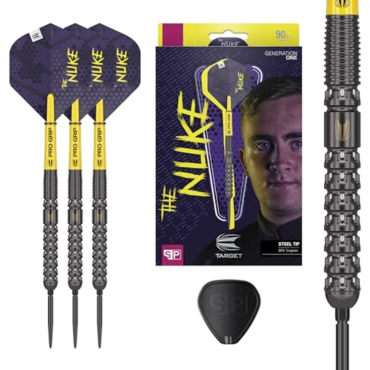 Target Darts Luke Littler G1, 23G Steel Tip Dartpfeile Set mit 90% Wolfram und Swiss Point Technologie, Schwarz – Bild 1
