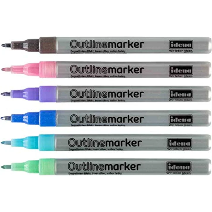 Idena 10455 Outline-Marker mit Doppellinien-Effekt, 6 Farben außen, silberner Inneneffekt, schnelltrocknend, wasserfest – Bild 3