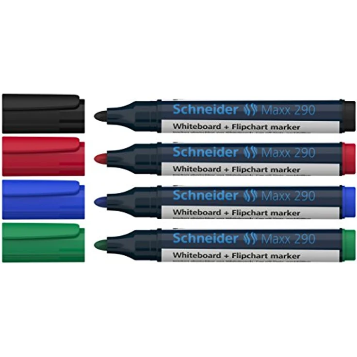 SCHNEIDER Whiteboard Marker 290, 4er Set, Schnelltrocknende geruchsarme Tinte mit Rundspitze für Whiteboards und Flipcharts – Bild 7
