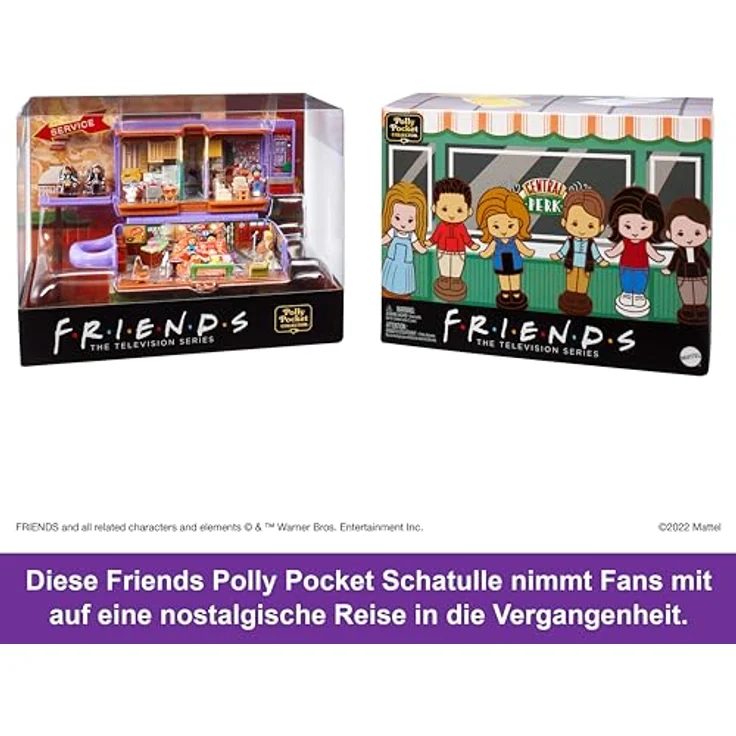 Polly Pocket Friends Schatulle - Central-Perk-Kaffeetasse mit 6 Hauptdarstellern, 9 Zubehörteilen und 3 Friends-Orten, ideal für Sammler ab 14 Jahren, HKV74 – Bild 3