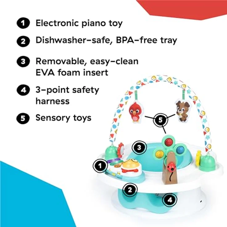 Baby Einstein SuperSeat Touch of Tunes 3-in-1 Aktivitätssitz, mit Musik und Lichtern, für Babys ab 6 Monaten, 14,96 kg, inkl. abnehmbarem Klavier, 5 Spielzeugen, BPA-freiem Snack-Tablett – Bild 4