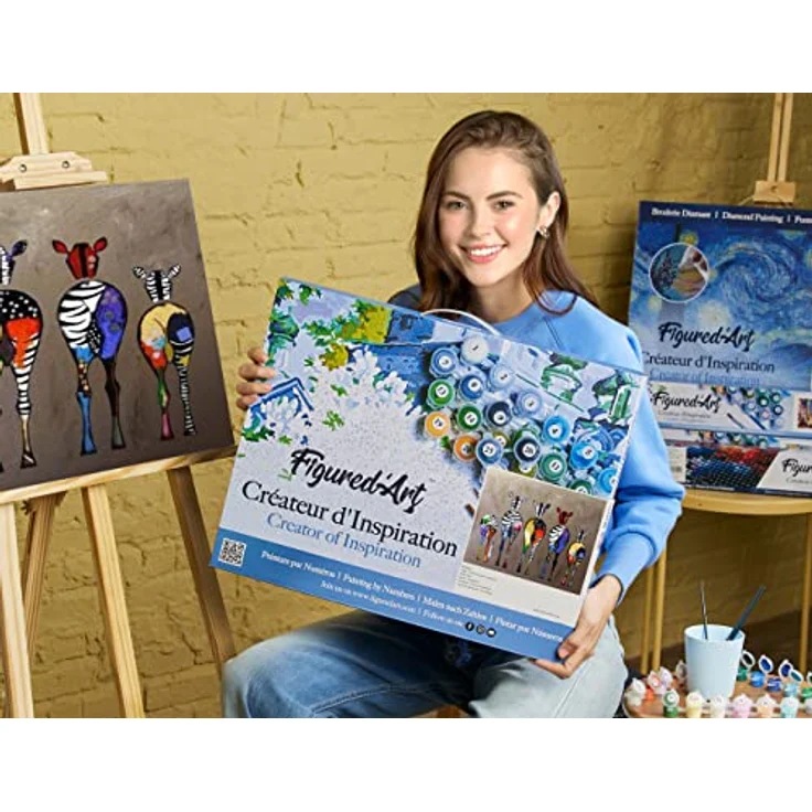 Figured'Art Malen Nach Zahlen Erwachsene Mit Rahmen Zebras von hinten - Paint by Numbers Basteln DIY Bastelset 40x50cm Leinwand gespannt auf Holzrahmen – Bild 2