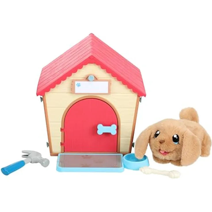 Little Live Pets My Puppy's Home: Interaktiver Hund mit DIY-Hundehütte, über 25 Geräusche und Reaktionen, blondes oder braunes Fell, blaue oder braune Augen, rotes oder grünes Halsband