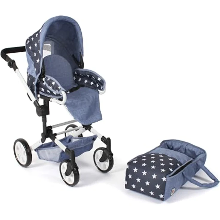 Bayer Chic 2000 - Puppenwagen Jara, 2in1 Kombipuppenwagen für Kinder von 4 bis 8 Jahren, Sternchen navy, höhenverstellbarer Schiebegriff, schwenkbarer Schieber, herausnehmbare Tragetasche – Bild 5