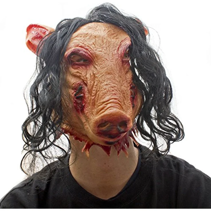 Goods+Gadgets Verkleidungsmaske Pig Schweine Maske, Halloween Party Kostüm Verkleidung, Vollmaske aus Latex, rotgeränderte Augen, gruseliger Look – Bild 3
